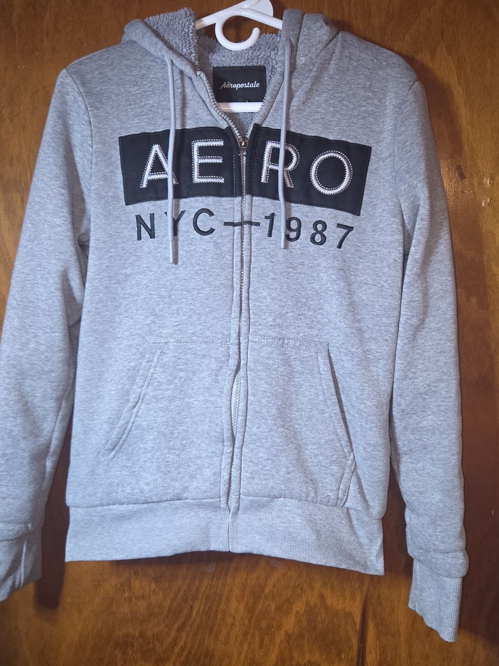 Aeropostale Grey Sherpa Lined Full Zip Hoodie S